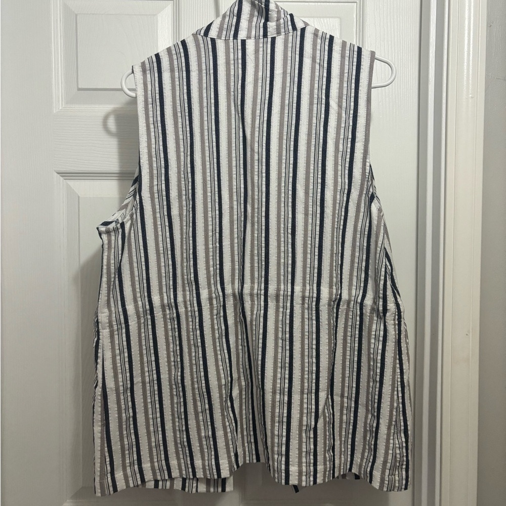 Christopher & Banks Open Front Sleeveless Tunic Vest White Blue Stripe - Picture 3 of 3
